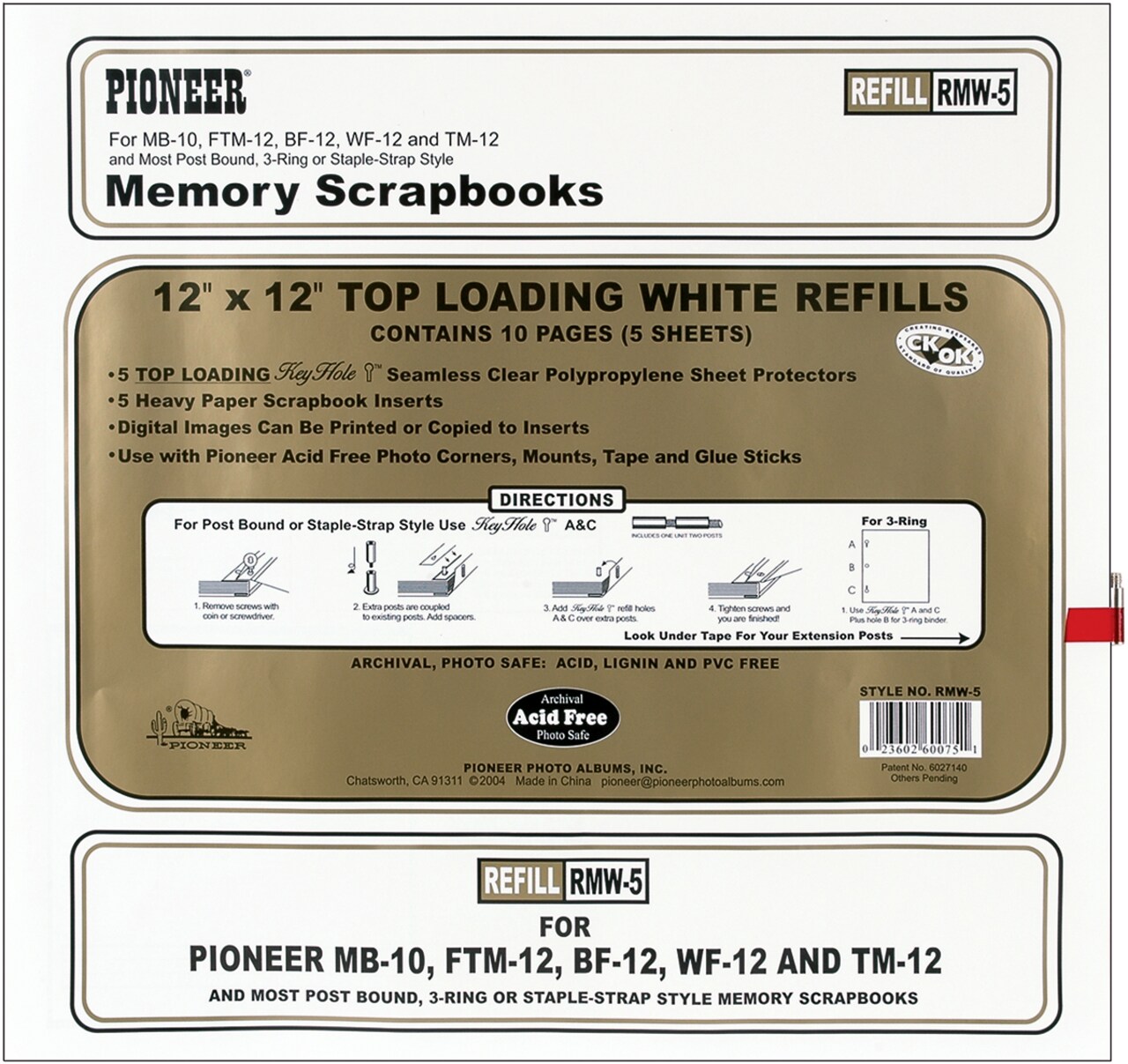 Pioneer Universal Top-Loading Page Protectors 5/Pkg-12"X12" (W/White Inserts)